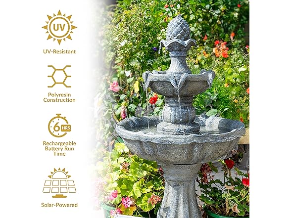 Sunnydaze 33" Pineapple 2-Tier Solar Powered Fountain