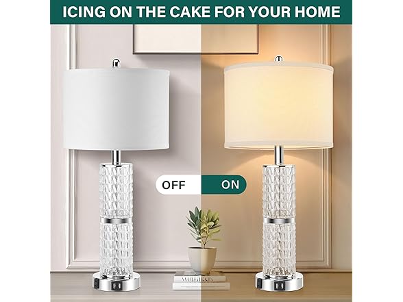 GoBright 3-Way Touch Control Crystal Table Lamps Set of 2