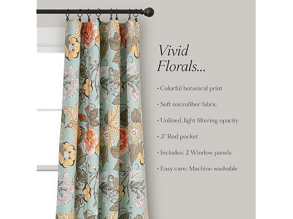 Sydney Light Filtering Window Curtain Panels, Pair, 52" W x 95" L, Blue & Green Drapes - Gallery 6