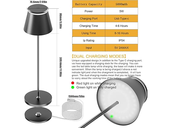 Yupola Cordless Table Lamp Rechargeable