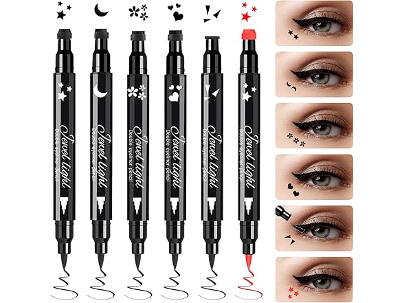 Pinkiou 6Pcs Eyeliner Stamp Pen Set