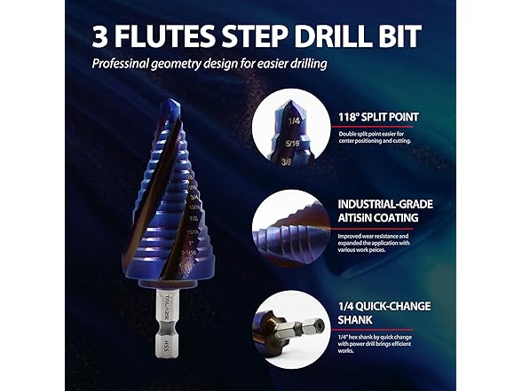 talaze Talaze Three Spiral Flute Step Drill Bi