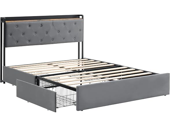 IDEALHOUSE Full Bed, 4 Drawers, Grey