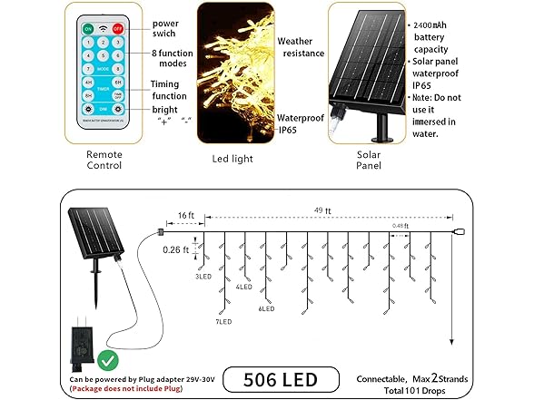 Ryblgled 65Ft 506 LED Icicle Christmas Lights