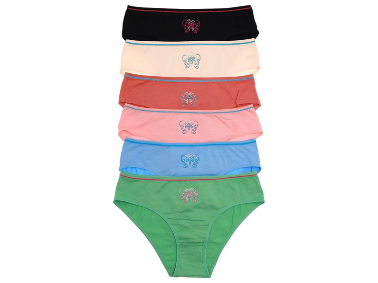 Angelina G6815_ASST_6_UM Medium (4-6) Angelina Cotton Bikini Panties with Butterfly Rhinestone (6-Pack) Assorted (6 Pack)