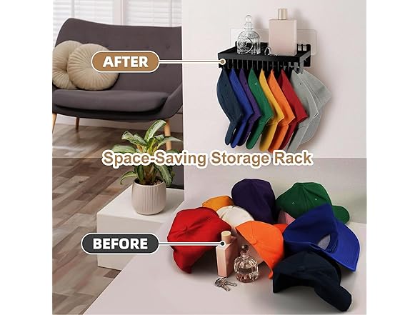 Hat Rack Wall Mount 16 Caps Black