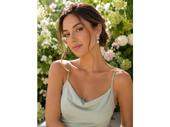 18K Gold Plated Stainless Steel Drop Earrings with CZ &Pearl