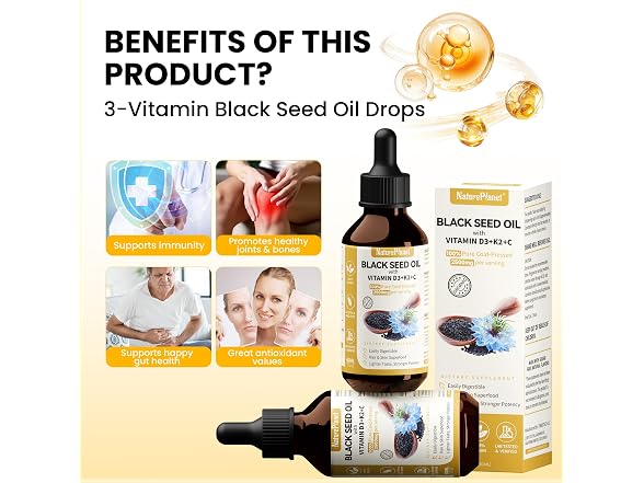 NaturePlanet Black Seed Oil Multivitamin Drops D3