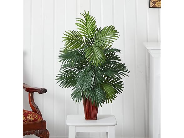 Areca Palm with Bamboo Vase Silk Plant