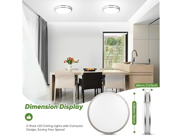 TOBUSA 16in 50W LED Flush Mount Ceiling Lights 5600lm, 2 Pack