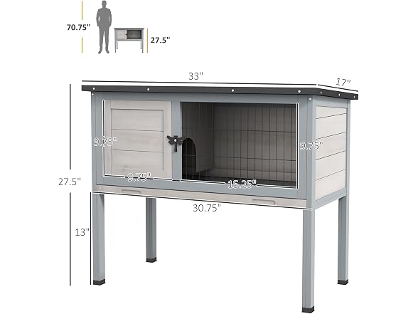 PawHut Elevated Wooden Rabbit Hutch, Indoor/O