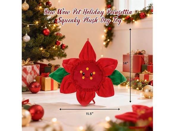 Bow Wow Pet Holiday Poinsettia Squeaky Plush Dog Toy