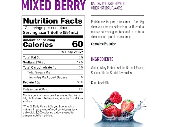 12PK Isopure Clear Protein Water Electrolytes, Berry