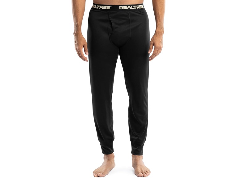 Realtree Men's Polyester Performance Baselayer Thermal Underwear Long Johns Bottom, Pitch Black, Medium