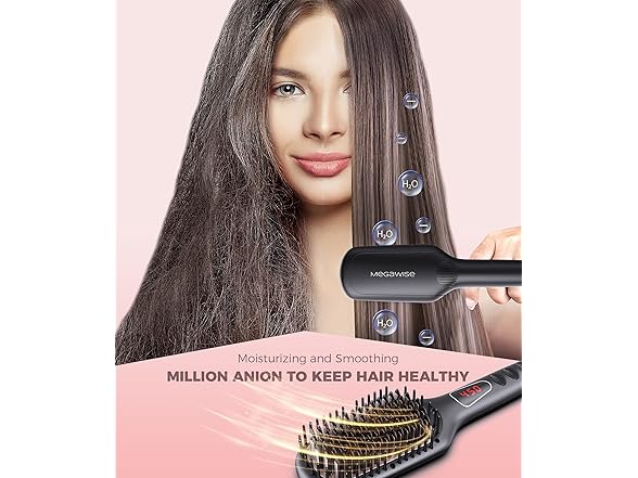 MEGAWISE Pro Ceramic Ionic Hair Straightener Brush for Home Salon