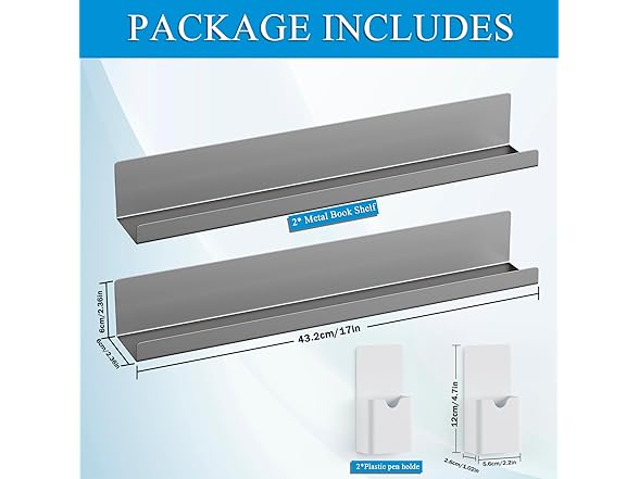 DTUQYX Magnetic Book Shelf for Whiteboard 2-Pack, Grey