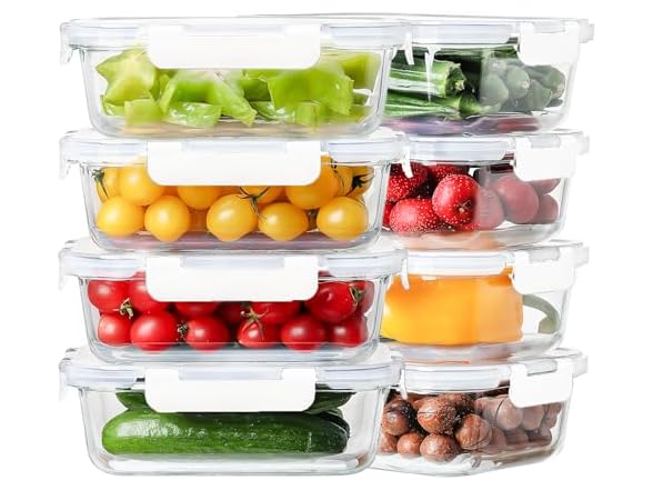 HOMBERKING 8pk 36oz White Glass Food Containers
