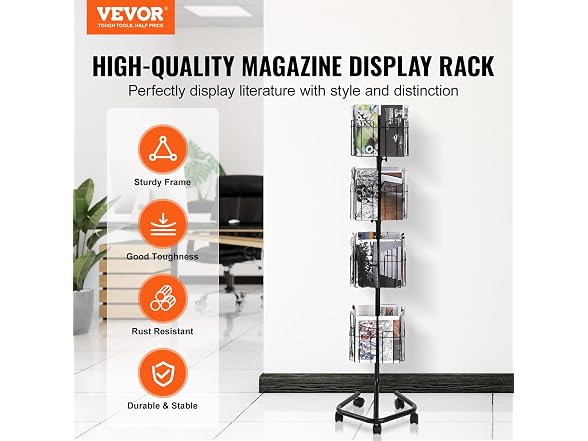 Brochure Display Rack, 4-Tier 32 Pockets