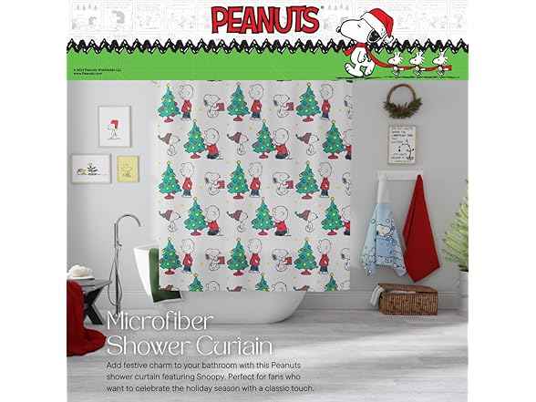 Franco Peanuts Holiday Christmas Shower Curtain