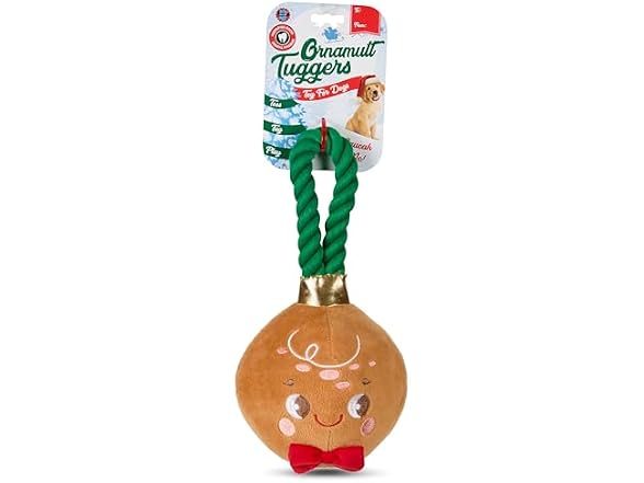 Bow Wow Pet Gingerbread Ornament Rope Plush Dog Toy