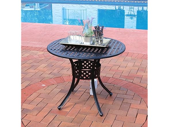 Sunnydaze Decorative Lattice Cast Aluminum Patio Dining Table