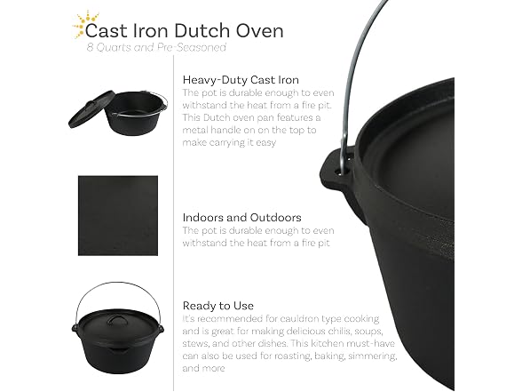 Sunnydaze 8qt Cast Iron Dutch Oven - Gallery 2