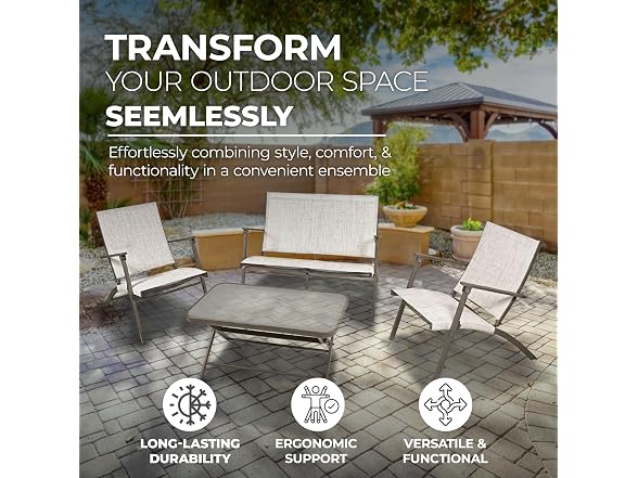 Four Seasons Courtyard Novara 4 Piece Steel Folding Furniture Set