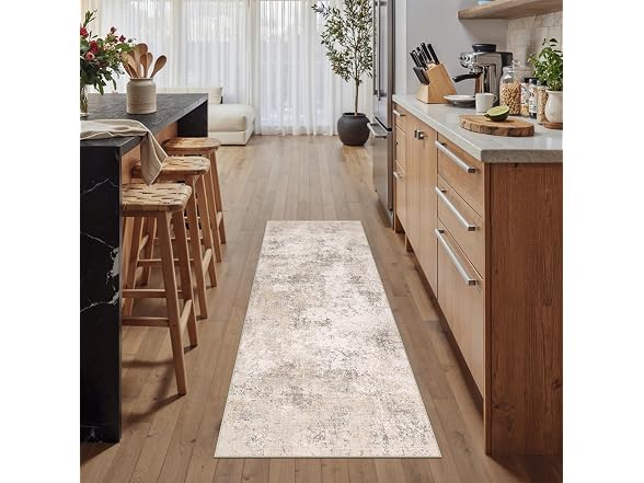 HUGEAR Beige Abstract Runner Rug 2' x 6'