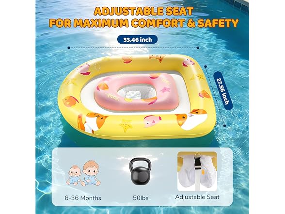 JUNLLY Baby Pool Float with Canopy, Yellow
