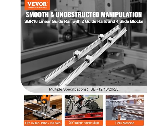 Linear Guide Rail Set, SBR16 2000mm, 2 PCS 78.7 in/2000 mm