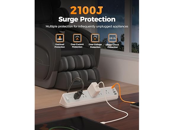 TESSAN 2100J 6ft Cord Desk Clamp Power Strip (5 Outlets, 4 USB)