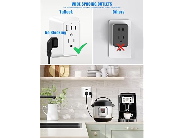 (2 PACK) Tuilock 3 Outlet Multi-Plug Power Outlet