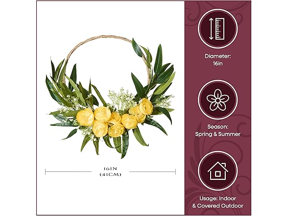 16 Inch Artificial Spring Wreath with Buttercup Bloom