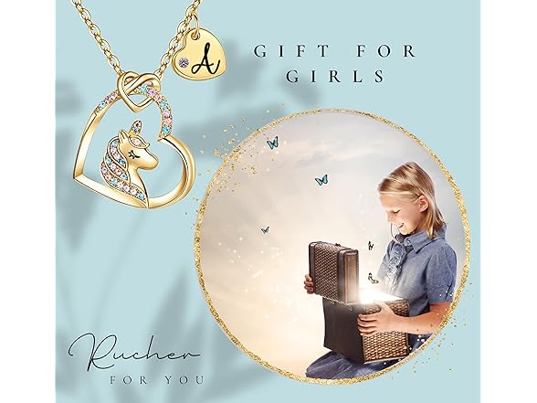 Rucher Unicorn Necklace Girls Initial Heart
