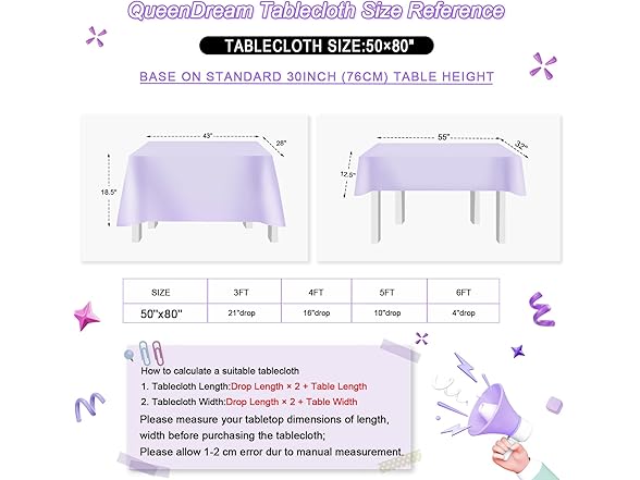 QueenDream Purple Tablecloth 50x80 Inch