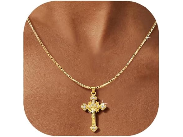 Darenli Cross Necklace Women 14K Gold Plated