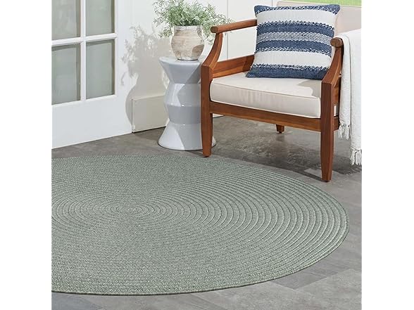 Superior Reversible Braided Area Rug, 6' rd, Fog Green