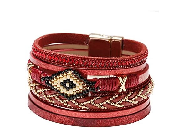 Red Boho Wraps Handmade Beaded Bracelet