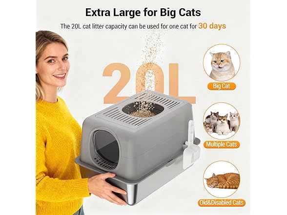 CuisinSmart Enclosed Stainless Steel Cat Litter Box