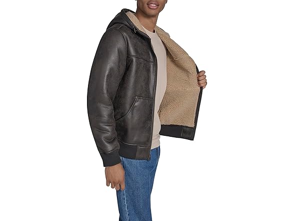 Levis Mens Faux Leather Hoody Brown (L)