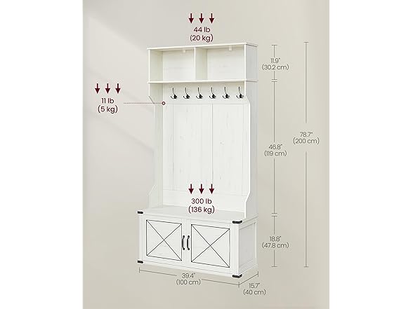 VASAGLE Hall Tree with Bench and Shoe Storage