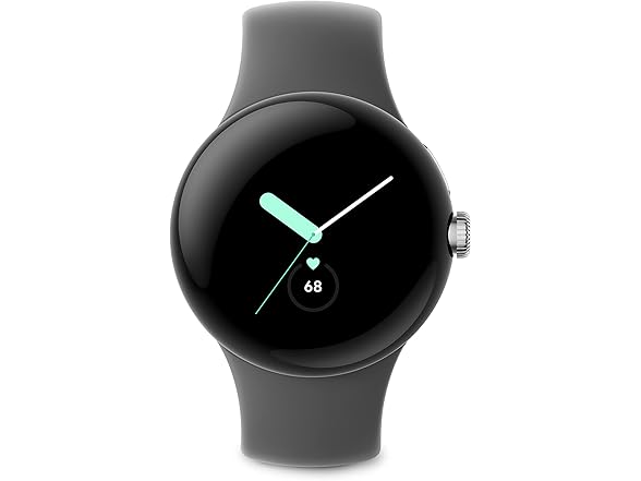 Google Pixel Watch - Android Smartwatch with Fitbit Activity Tracking - Heart Rate Tracking Watch Polished Silver Stainless Steel case with Charcoal Active band - WiFi (Open Box)