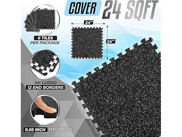 Yes4All Rubber Gym Flooring 0.56"  6 Tiles