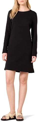 Amazon Essentials Women's Crewneck Long-Sleeve Fleece Above-The-Knee Dress, Black, Small