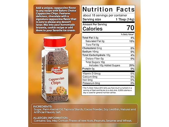 Bakers Choice Cappuccino Choc Chips 9oz