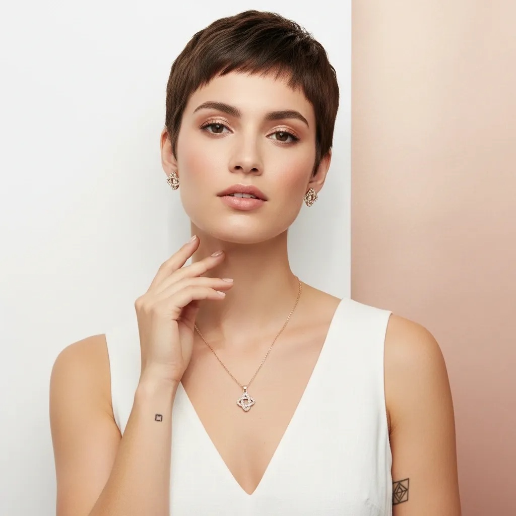 Clover CZ Necklace & Earring Set - Gallery 6
