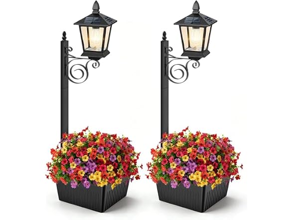 35in Solar Lamp Post Light with Planter 2 Pack