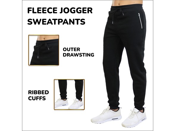 3Pk Mens Fleece Joggers w-Zip Pockets (S-3XL)