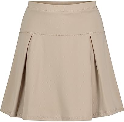 IZOD Girls' School Uniform Pull-on Scooter Skirt with Undershorts, Knit Waistband & Functional Pockets, Wrinkle Resistant, Khaki Performance, 10