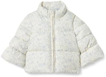 Amazon Essentials x Sofia Grainge Toddler Girls' Taffeta Puffer Jacket, Ivory Blue Outlined Blooms, 4T